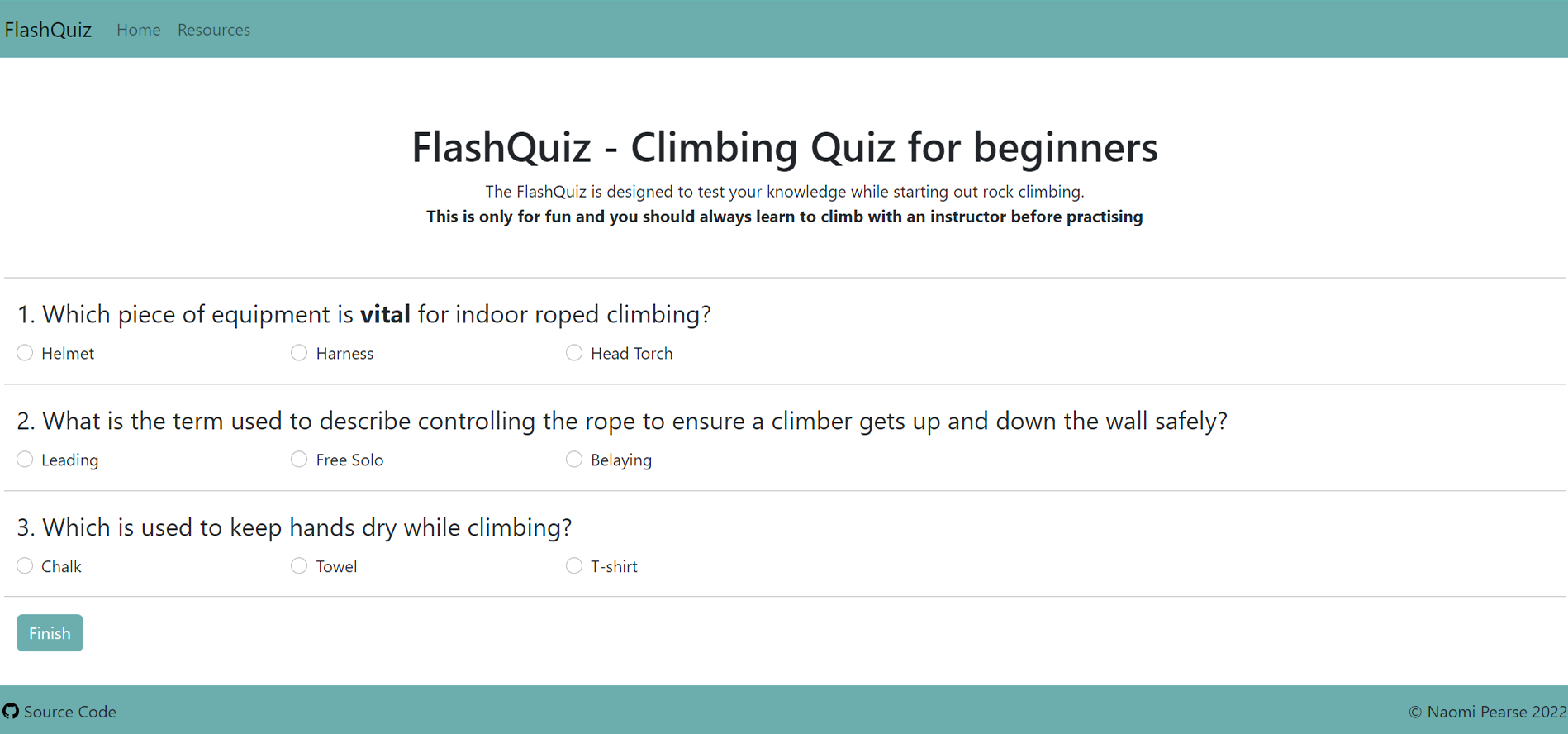 Climbing Quiz website